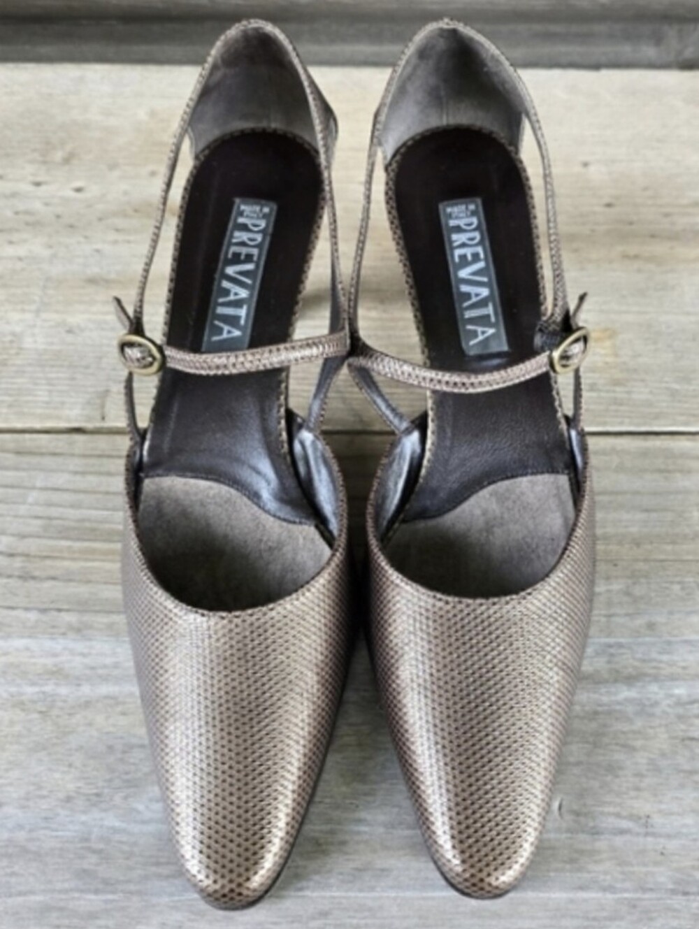 Prevata Vtg Y2K Minimalist Glam T-strap Mary Jane Comfort Kitten Heels 9.5M